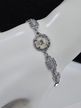Camphor Glass Art Deco 1920s Rhodium Plated Filigree Bracelet